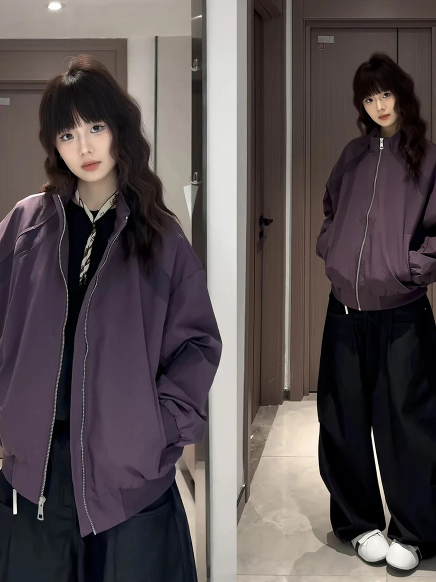 

Purple American Sle Stand Collar Jaet Men's Spring Trend Brand High Sense Decosition Splicing Outerwear Cool Baseball ...
