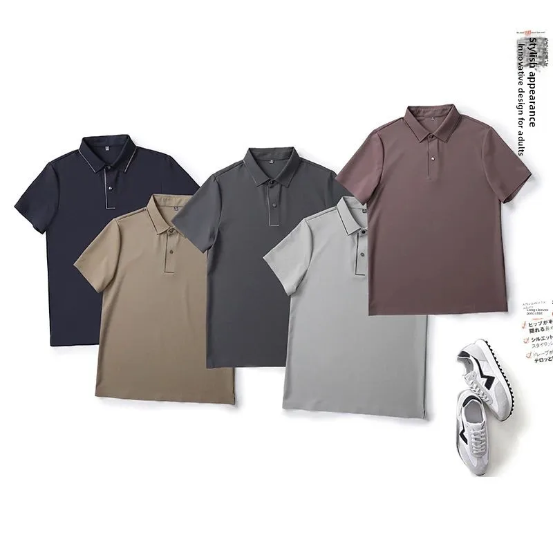 

High-End Quali Ice Silk ort Sve irt Men's Casual Summer Faion Urban Sle Stand Fit Breathable Qui Dry E...