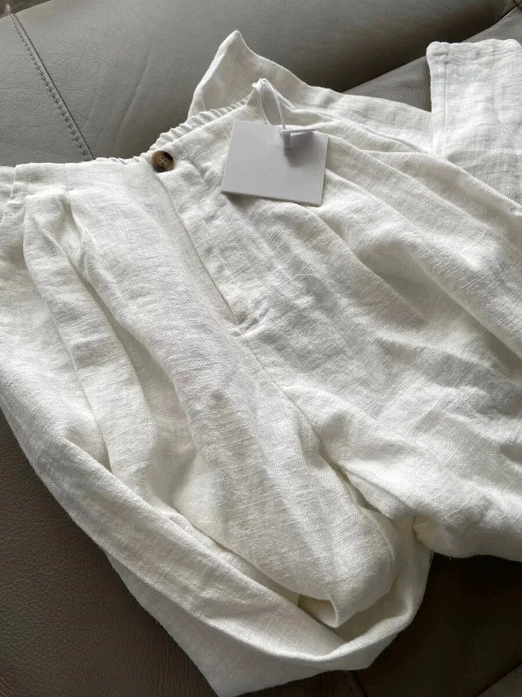 

Свободные широкие брюки из хлопка и льна, тонкие, для весны и осени, женские повседневные брюки, комфортные, легкие, с высокой талией, прямые