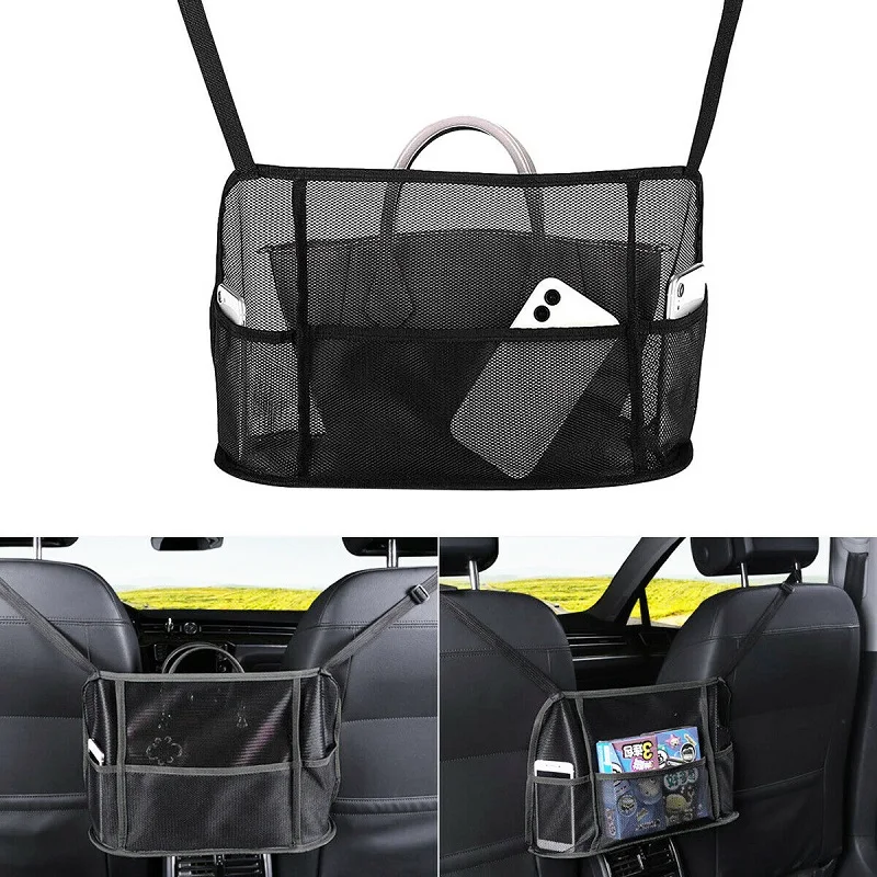 Large Capacity Car Seat Net Pocket Handbag Purse Holder Bag Organizer Storage Pet Net Barrier Pouch Between Back Seats