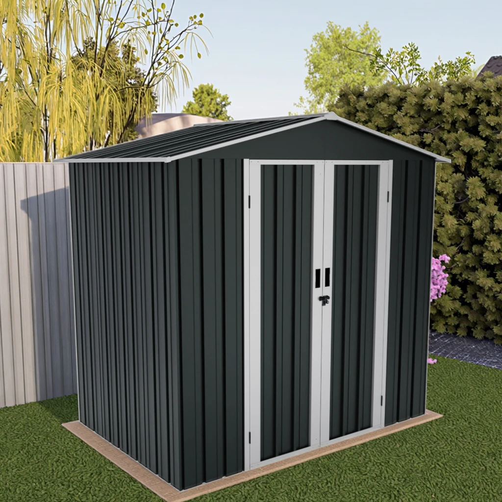 

Durable Galvanized Steel Sloped Roof Outdoor Storage Shed Waterproof Lockable Garden Workshop Rust-Proof Metal Easily Assembled