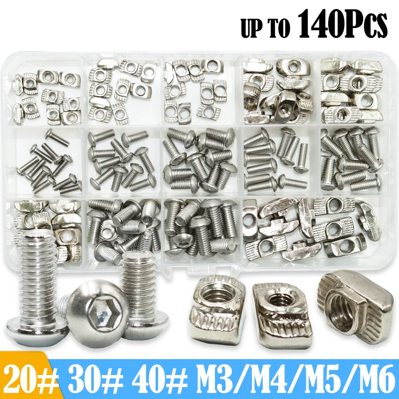 

304 Stainless Steel Hex Socket Head Screw and T-nut Hammer Head T Nut Connector for 20 30 40 Series Aluminium Profile Accessorie