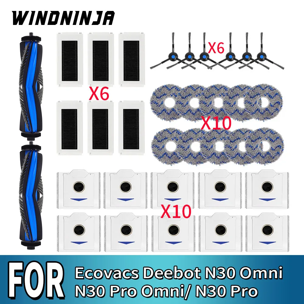 

For Ecovacs Debot N30 Omni /N30 Pro Omni/N30 Pro Robot Vacuum Main Side Brush HEPA Filter Mop Pad Dust Bag Accessory Replacement