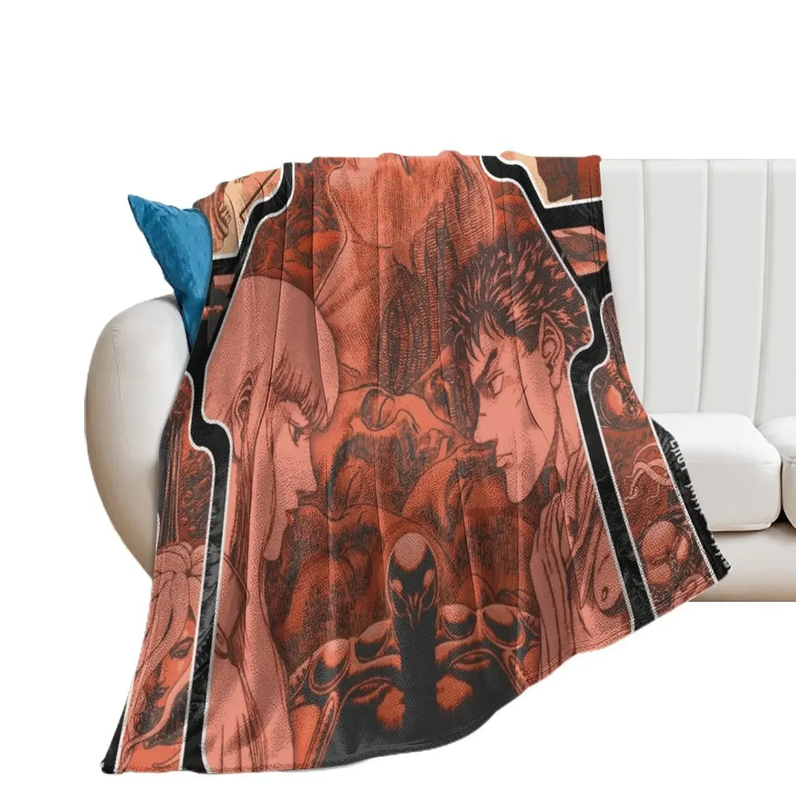 Anime about Man with a Big Sword and Man in the Form of a Hawk with Egg of the King Throw Blanket Moving Decoratives Blankets