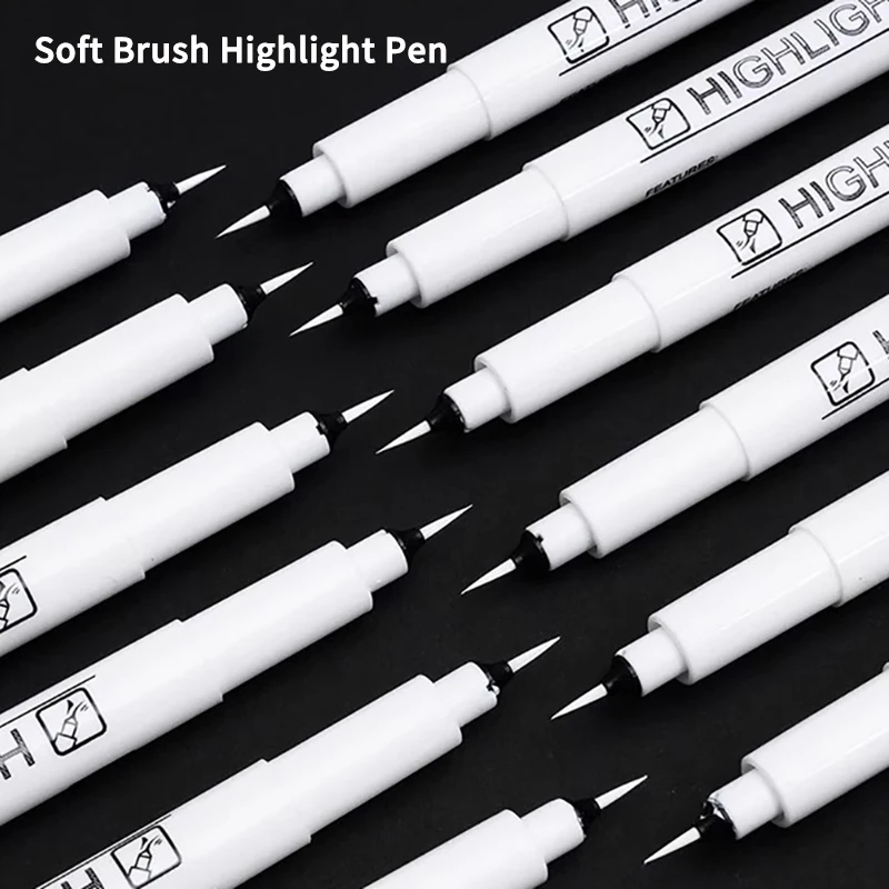 12/1 Pcs White Gel Ink Highlight Marker Pens Soft Brush Tip Waterproof Paint Pens for Art Drawing Sketching Black Paper Manga