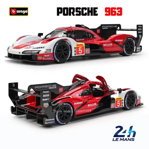 Bburago 1:24 2024 Porsche 963 racing edition die casting alloy car model Art Deco Toy tool gift factory authorization
