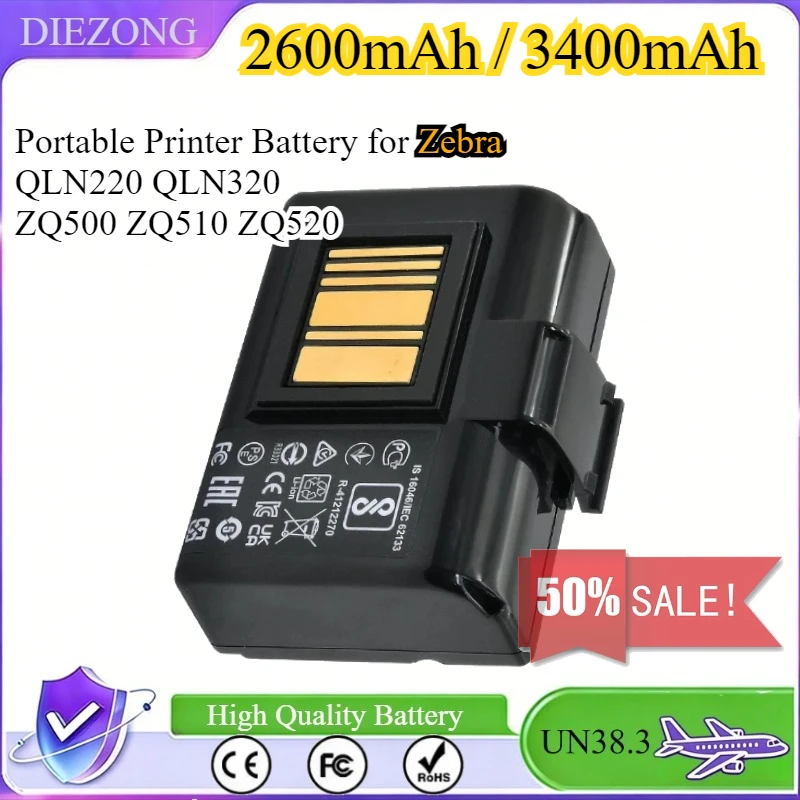 

Portable Printer Battery 7.2V/3400mAh/2600mAh for Zebra QLN320 QLN220 ZQ510 ZQ520 ZQ500 ZR628 ZR638 ZQ610 ZQ521 ZQ620