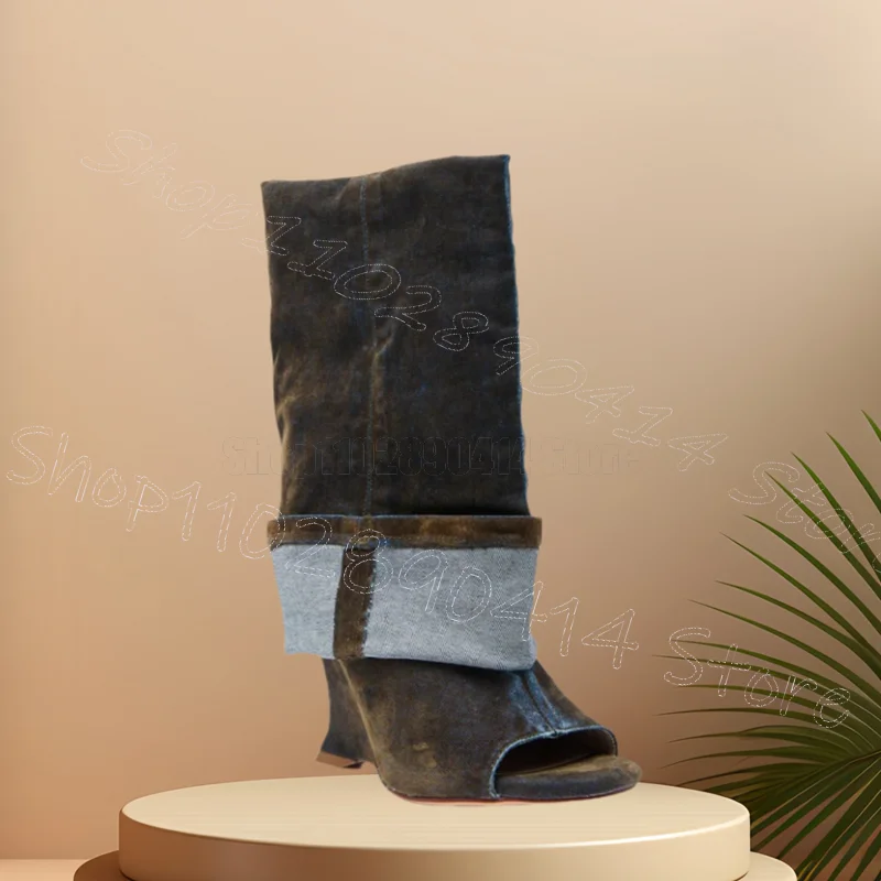 Button Design Brown Suede Strange Style Heels Boots Slip On Women Shoes Open Toe Party Banquet Dating 2025 Zapatos Para Mujere