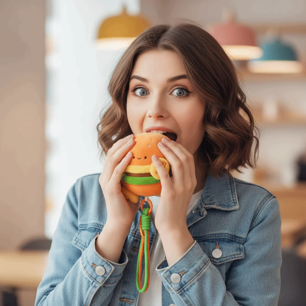 Key Buckle Fortune Burger Pendant Lucky Wealth Hamburg Key Chain Backpack Charms Expression New Year Hanging Ornament Horse Year