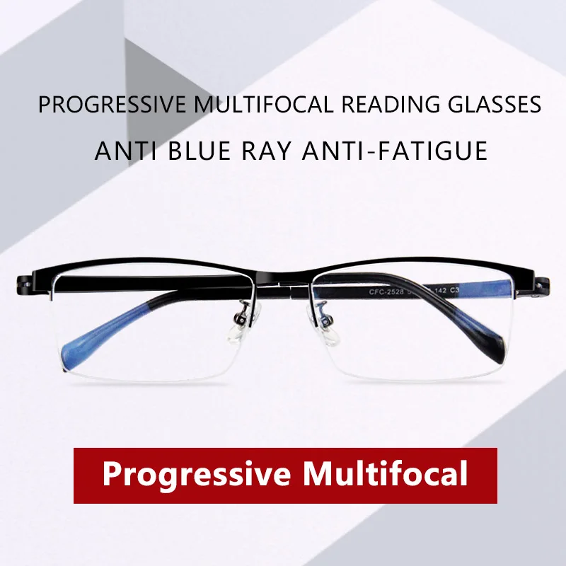 

Progressive Multifocus Reading Glasses Men, Blue Light Blocking Presbyopia Eyeglasses Lightweight, Hard Coated Resin Lens