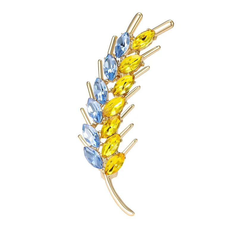 Wuli&baby Beauty Wheat Brooches For Women Unisex Blue And Yellow Rhinestone Grain Plants Flower Party Office Brooch Pins Gifts