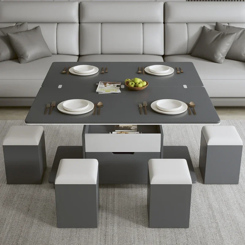 

Rock slab multi-functional lifting coffee table living room home folding light luxury high-end tea table integrated tea table