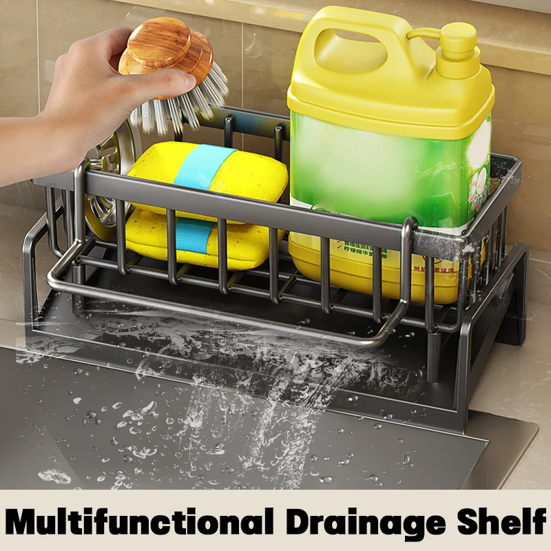 Kitchen Sink Drain Rack Self-draining Sink Shelf ABS Plastic Soap Sponge Holder Multi-function Dishcloth Towel Filter Basket