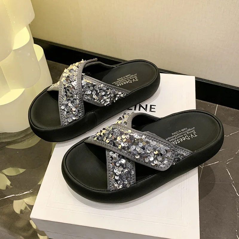 

Shoes for Woman Slippers Women's Summer Wear New Sequined Super Hot Sandals Fashion Platform Beach Sandals Women's Models