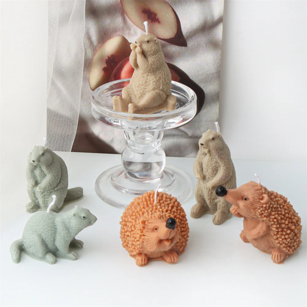 3D Cute Hedgehog Groundhog Candle Silicone Mold Open Mouth Eat Hand Stand Prone Making Soap Clay Plaster Resin DIY Home Decor