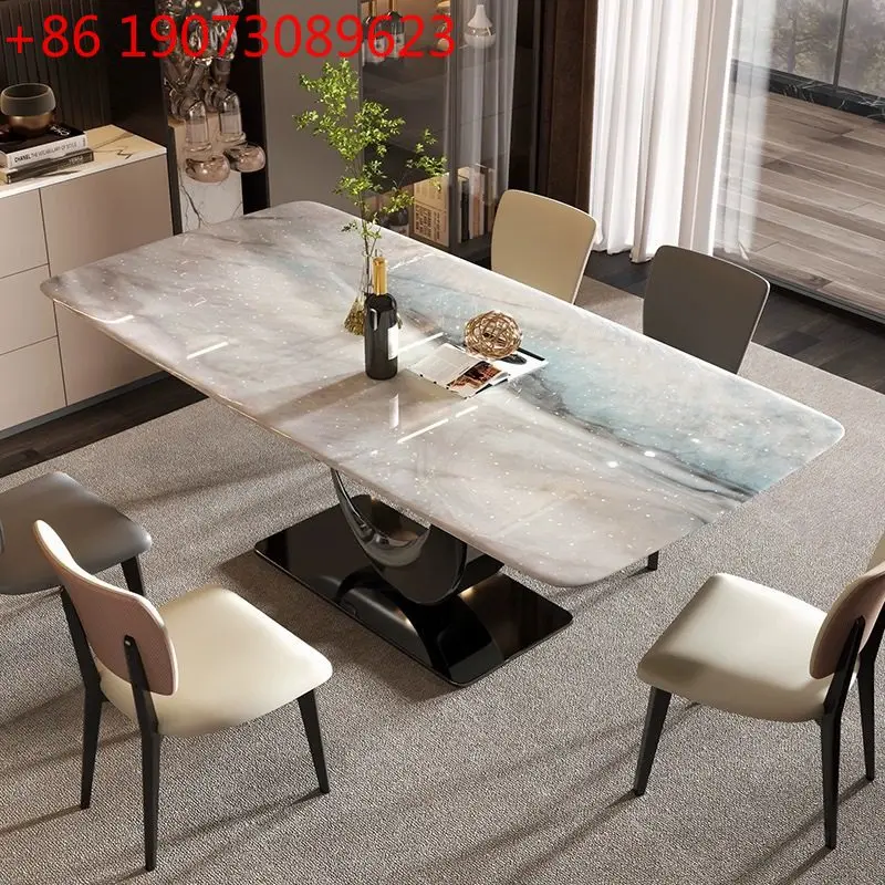

Прямоугольный обеденный стол для гостиной из высококачественного микрокристаллического камня, цветной кристаллический камень, минималистичный дизайн.