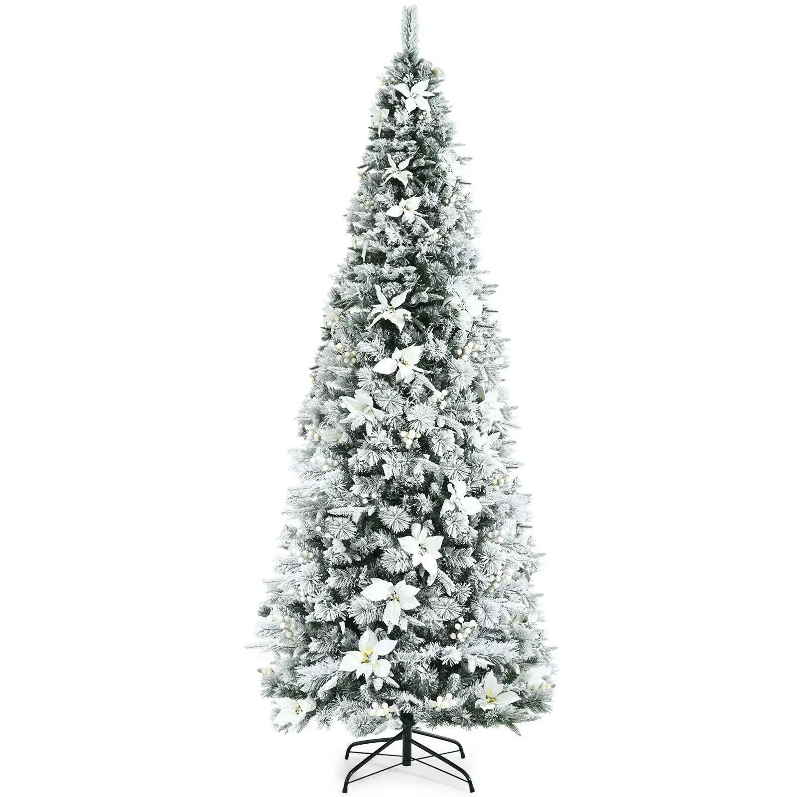 Costway 8ft Snow Flocked Christmas Pencil Tree w/339 Branch Tips