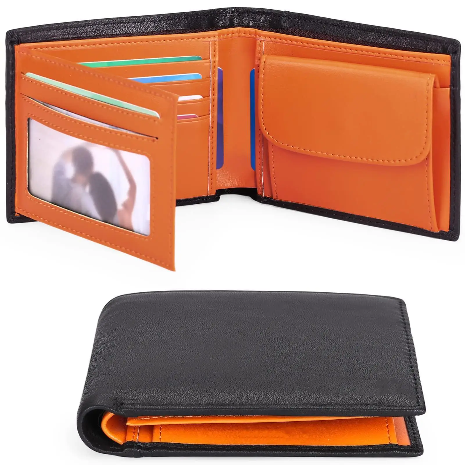 100% Genuine Leather Men Wallets Colorblock RFID Blocking Wallets For Women Coin Purse Cardholder Vintage Casual Wallet Men 2022