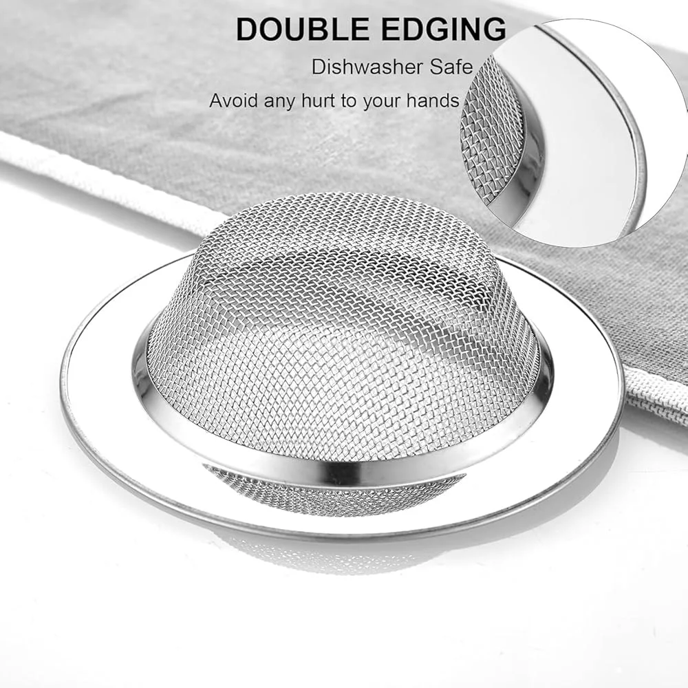 2 PCS Stainless Steel Kitchen Sink Strainer Drain Filter Anti-Clogging Micro-Perforation Dishwasher Safe Durable Rim 4.5 Inch