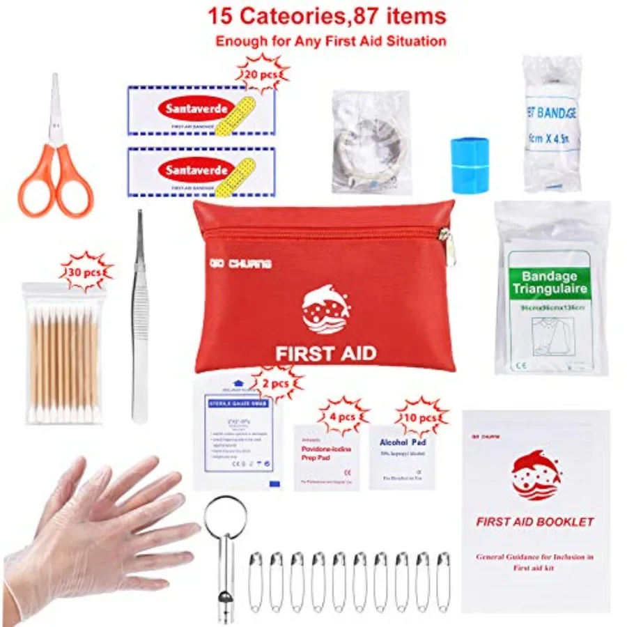 Small Travel First Aid Kit with 87 Pieces for Comprehensive Care: Clean Treat and Protect Against Most InjuriesIdeal for Emerge