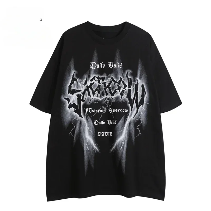 

High Street Hip Hop Printed Pure Cotton European and American Couples Heavy Short Sleeve Men's and Women's Street Trend Brands