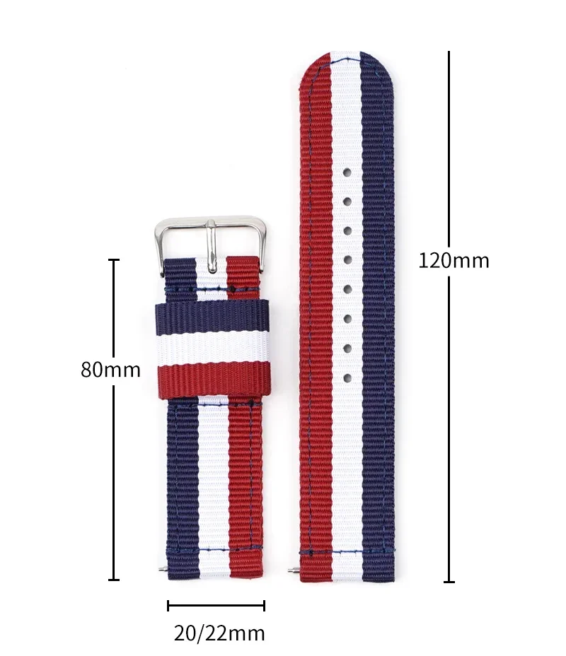 20mm 22mm Woven Nylon Strap for Samsung Galaxy Watch 6 4 5 Pro Quick Release Canvas Band for Huawei Watch GT 2/3 Amazfit GTS Bip