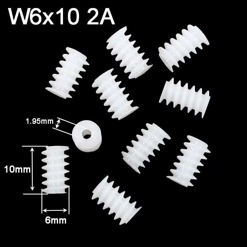 100PCS/LOT 6x10mm Worm Gear 2A Turbine Hole 1.95mm Reduction Gear Plastic Pinion DIY Toy Accessories W6102A