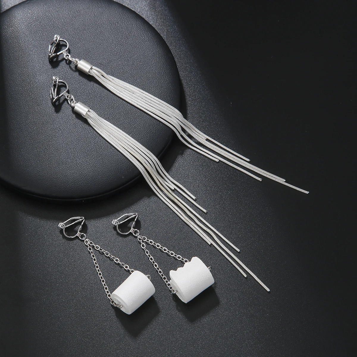 Fashion Simple Long Tassel clip on Earrings Silver Color Ear Clip for Women Earring Summer Jewelry