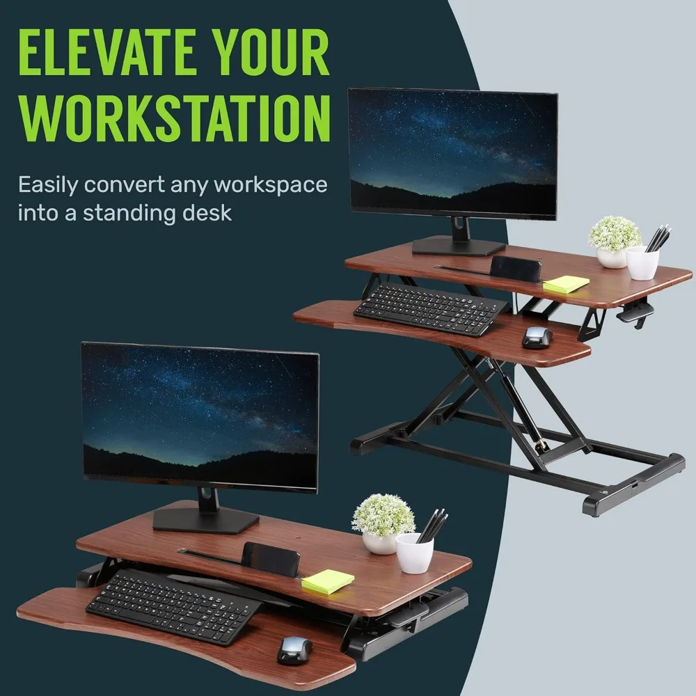 

Standing Desk Converter - 42 Inch Adjustable Sit to Stand Up Desk Workstation, MDF Wood, Ergonomic Desk Riser with Keyboard Tray