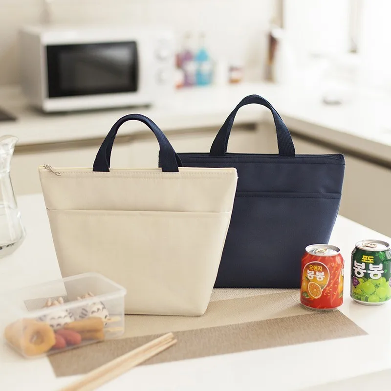Home Solid Color Oxford Waterproof Thermal Food Bag Portable Handheld Bento Lunch Box For Student Office Worker