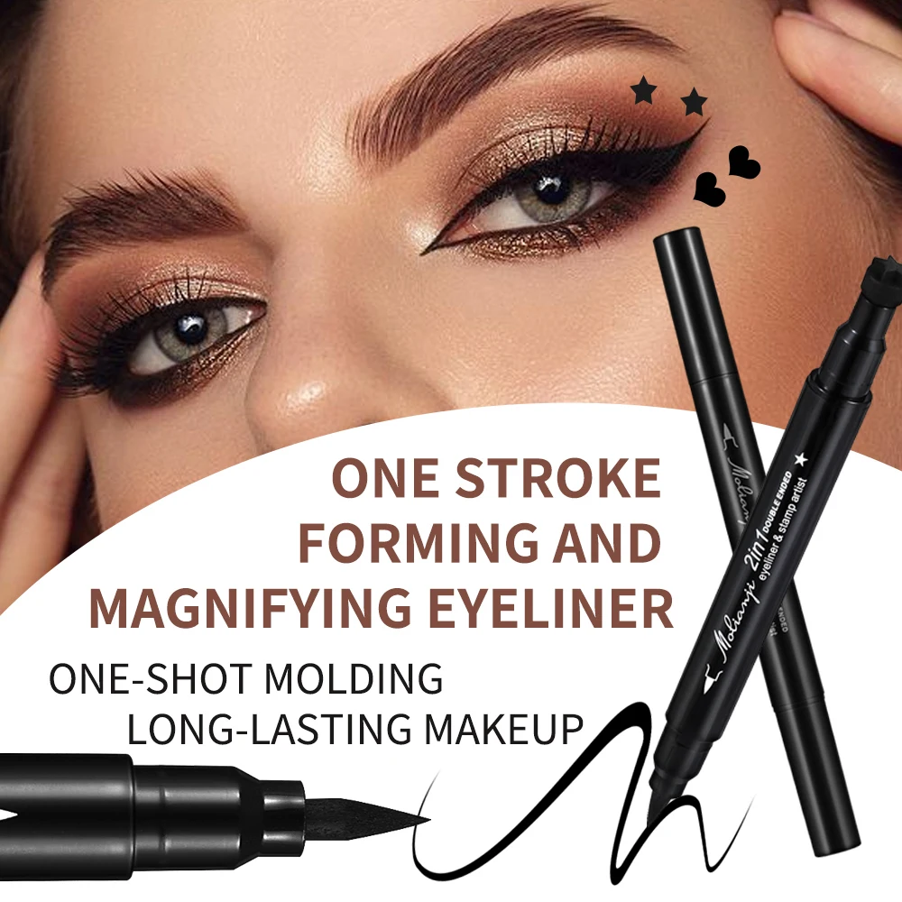 محدد عيون مزدوج الأطراف مقاوم للماء، سريع الجفاف، طبيعي، يدوم طويلاً، مناسب للمبتدئين، تأثير مكياج طبيعي، أسود، مناسب لجميع ألوان البشرة، جمال العين، مكياج فتاة العين #5