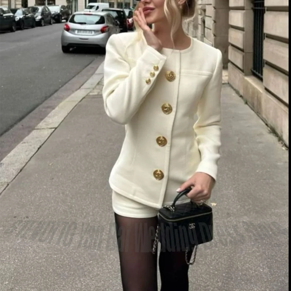 Classic O-Neck Women's Suit Single Breasted Solid Color Female Outfit Jacket With Short Pants Modern Style Casual Clothes Set