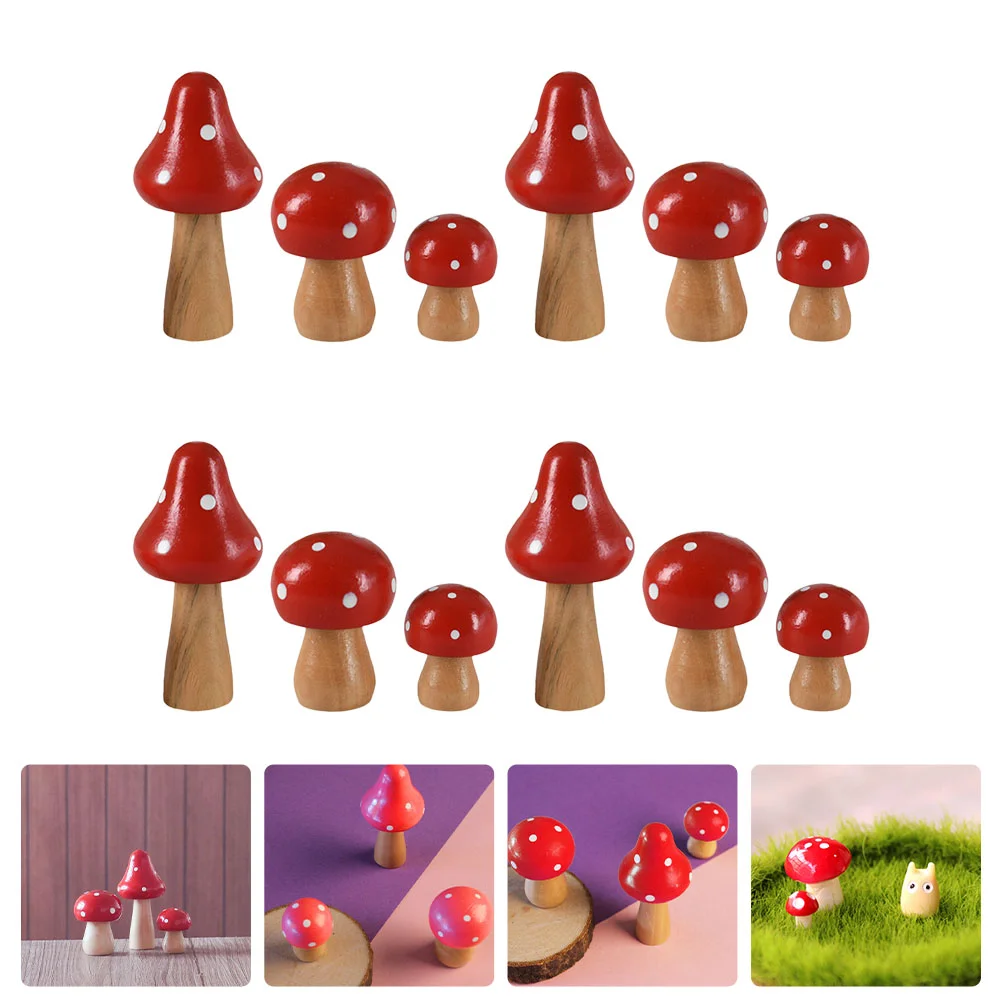 

12 Pcs Figurines Simulated Wooden Mushroom Terrarium Statue Courtyard Decor Mushrooms