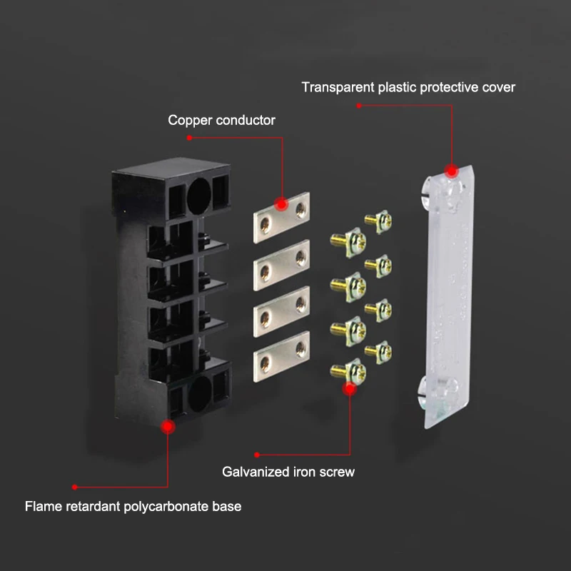 Dual Row Strip Barrier Screw Terminal Block 600V 25A Fixed Wire Connector 3/4/5/6/8/10/12 Positions