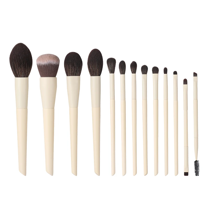 Beige Makeup Brushes 13pcs Handle Fluffy Nano Fiber Vegan Make-Up Brush Synthetic Soft Hair Eye Makeup Brushes Kits New