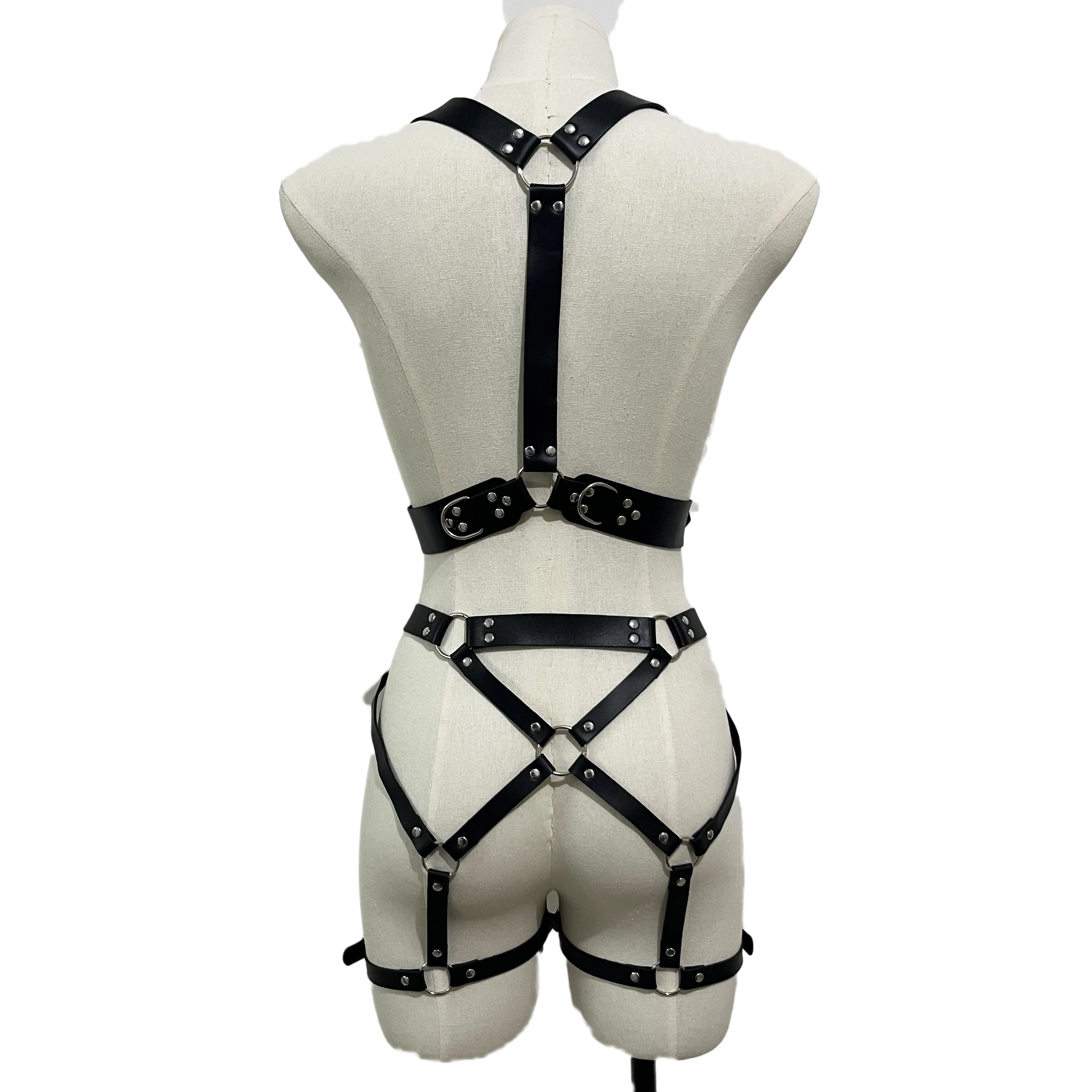 Sexy Leather Harness Women Garter Belt Set Bra Body Bondage Punk Strap Leg Tight garter Goth Accessories Stockings With Belt Set