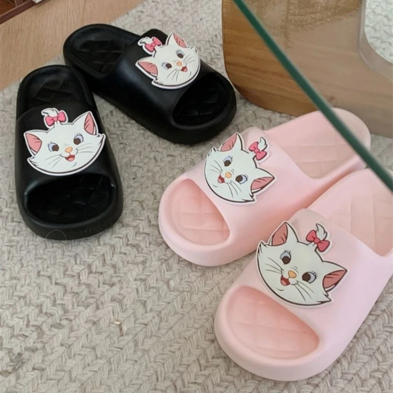 Cute Disney Marie Cat Girls' Summer Home Anti-slip Wear-Resistant, Soft and Comfortable, Fashionable Cartoon One-line Sandals