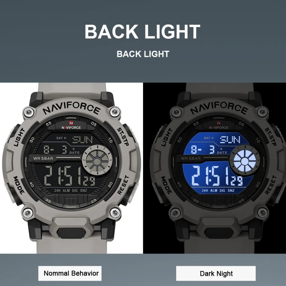 New NAVIFORCE Men's 5ATM Waterproof Sport Casual Watch LCD Display TPU Strap Shockproof Luminous Round Case Watches - view 5