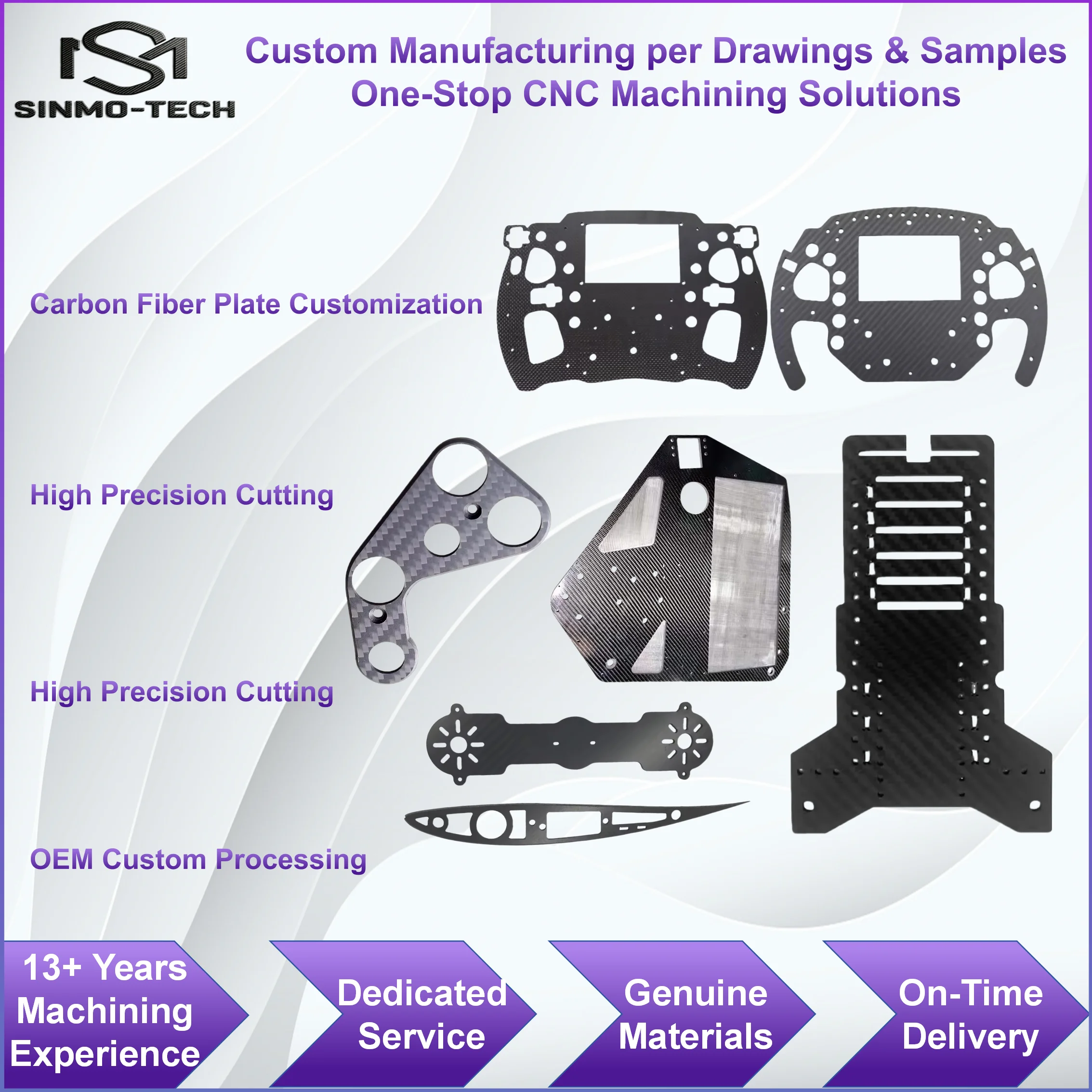 Carbon Fiber Sheet CNC Cutting Machining Service Custom Carbon Fiber Plate Fabrication High Precision OEM Custom Parts