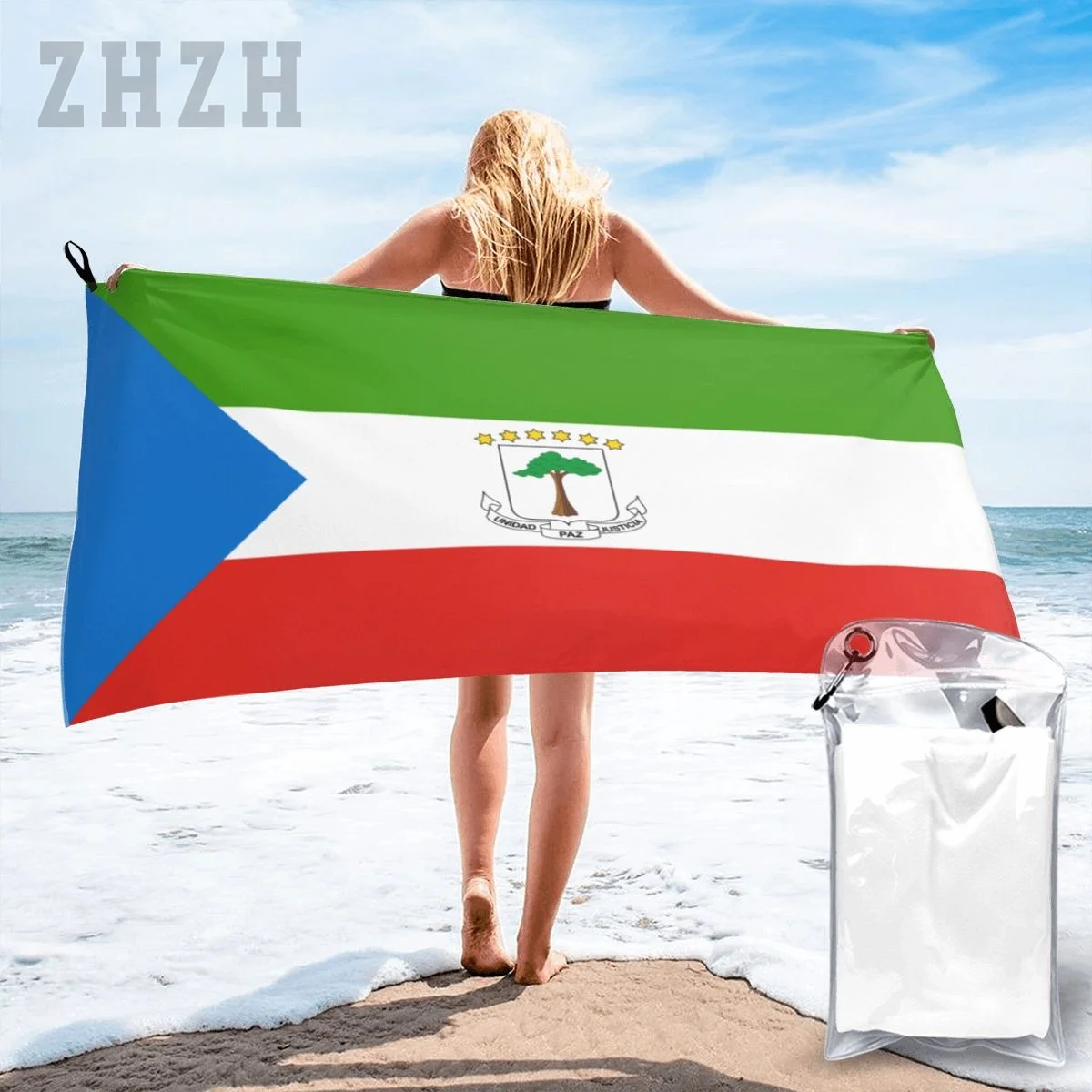More Design Equatorial Guinea Flag Emblem Bath Towel Quick dry Microfiber Absorbing Soft Water Breathable Beach Swimming