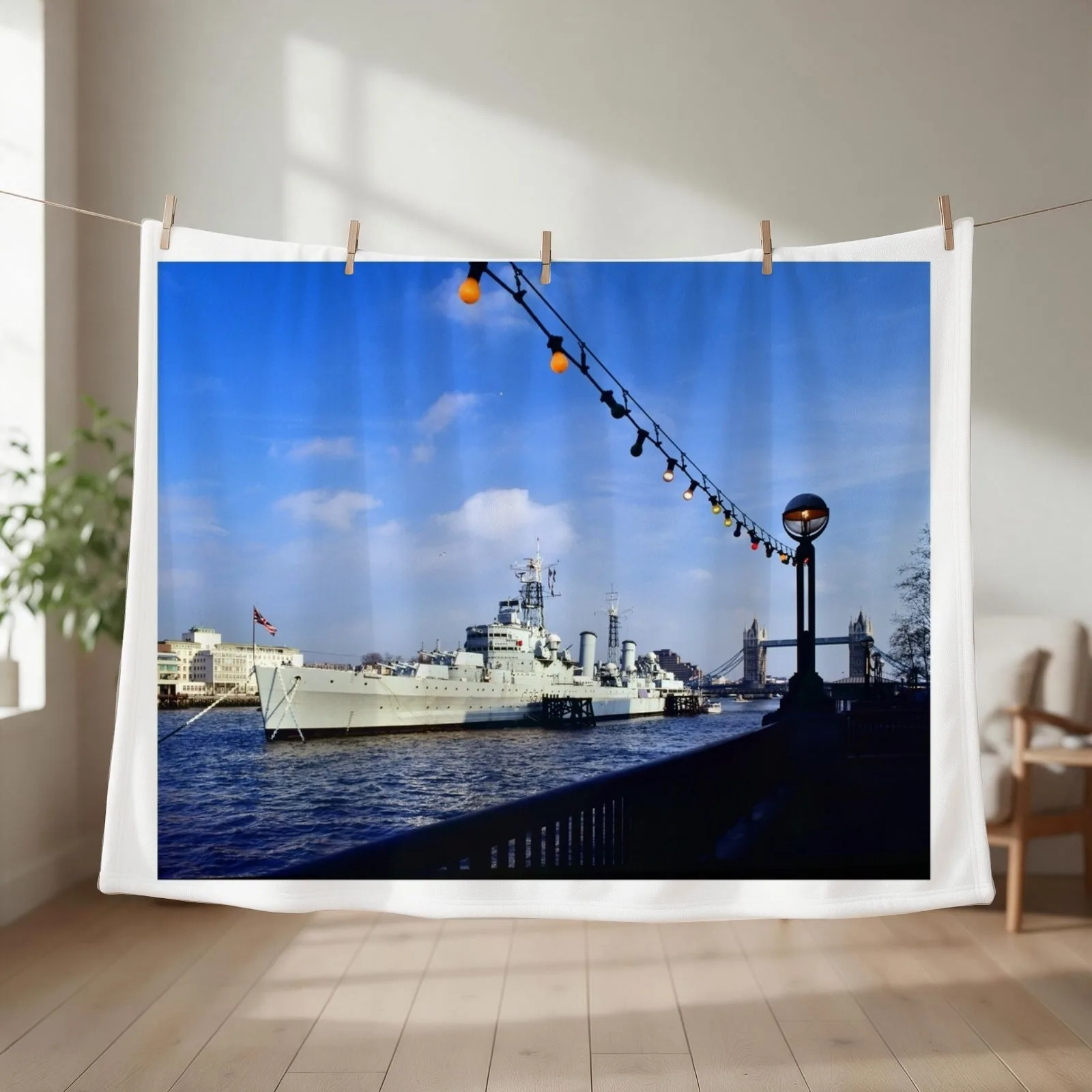 HMS Belfast, light cruiser warship. Throw Blanket couch cozy soft plush fuzzy picnic outdoor blanket