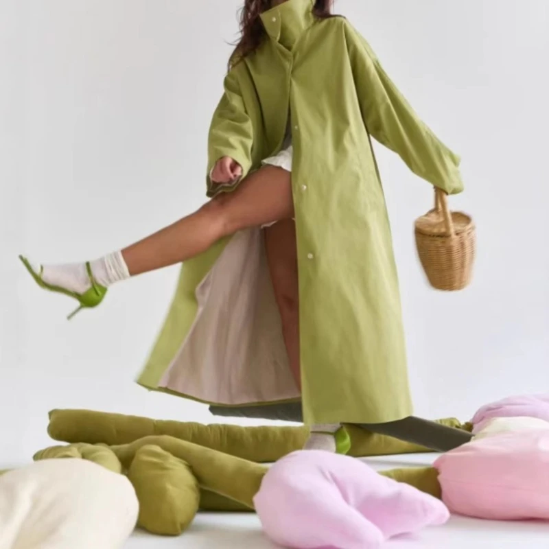 

2025 Fall/Winter New Hot Selling Classic Stand Up Collar Silhouette Strap Waist Lapel Long Trench Coat