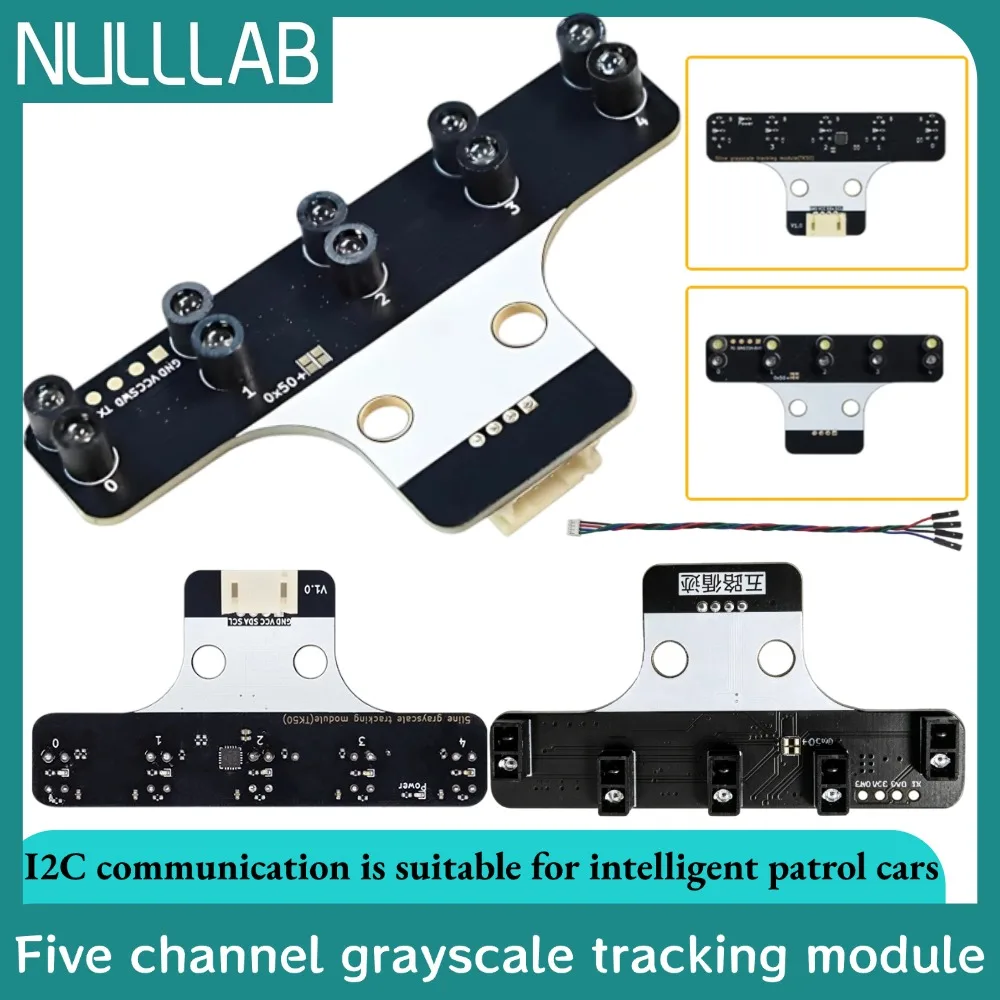 5-Channel Grayscale Line Tracking Sensor Module with I2C Communication and Built-in Lighting, Suitable for Arduino Patrol Cars