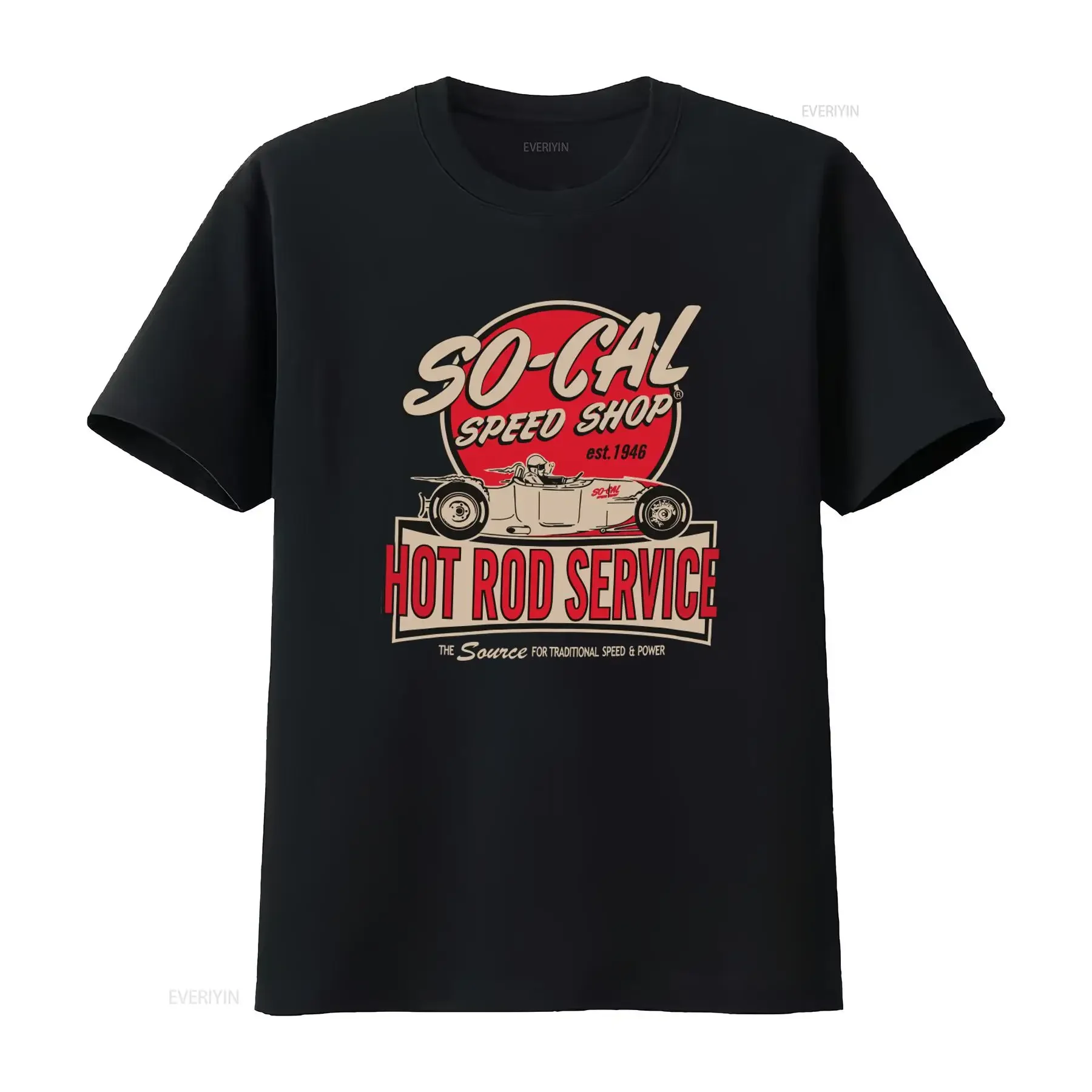 Camiseta SO CAL Speed Shop 1946 Established Hot Rod Service 100% Algodão para Entusiastas de Carros Clássicos, Lavagem Vintage, Versátil