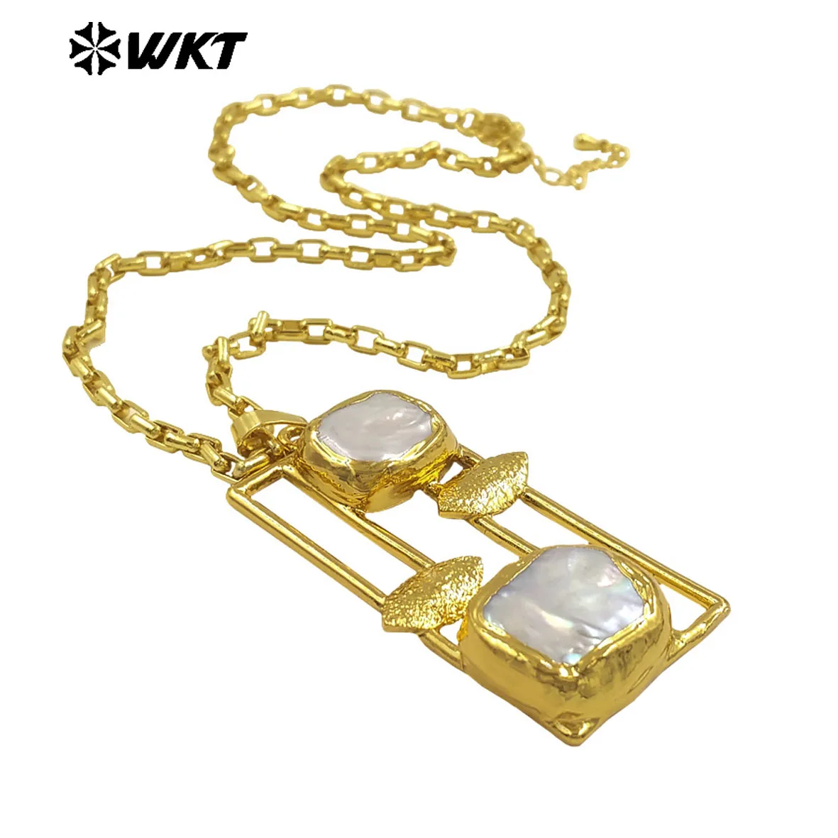 

WT-JN334 Gorgeous Nice Square Shape With Two Large Freshwater Pearl 18 inch Necklace For Women Daily ACC