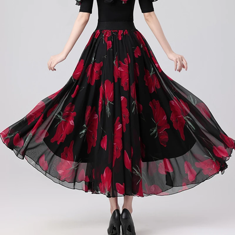 Printing Ballroom Dance Skirt Women Waltz Standard Dancer Competition Dress Female Dance Costume Stage Performance Wear AMY120