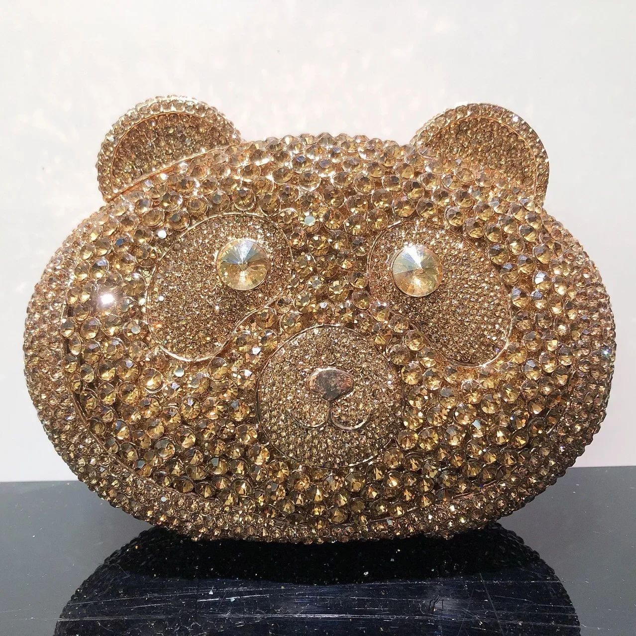 XIYUAN Woman Cute Bear Shape Birthday Evening Bag Banqeut Cocktail Party Handbag Wedding Bridal Diamond Stone Crystal Lady Purse