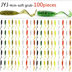 4cm 100pcs Soft plastic artificial isca pesca tail protein Grub lure fishing worm moggot grub lure baits