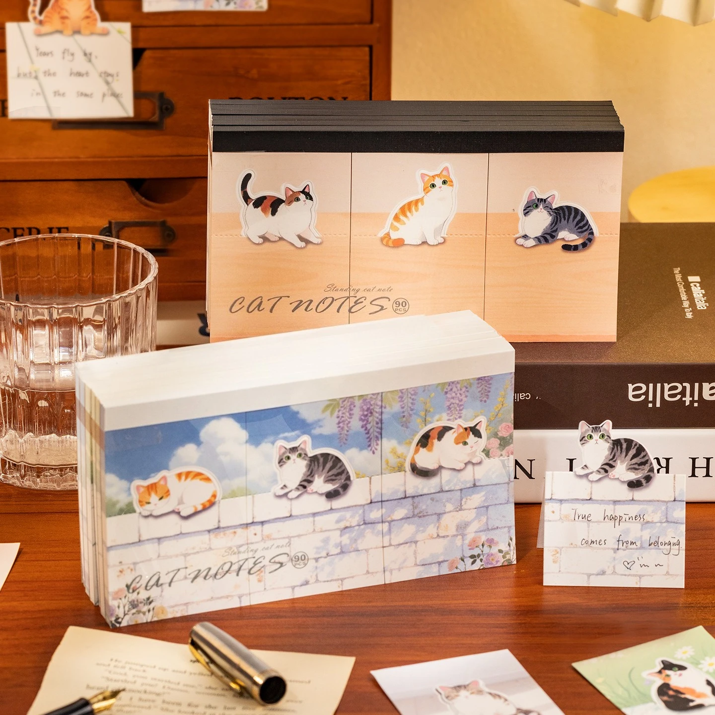 

Наклейки с милым котом (90 листов), креативные ежедневные иллюстрации, блокнот для студентов, напоминание о столе, маркировка фокусировки для учебы, идея подарка