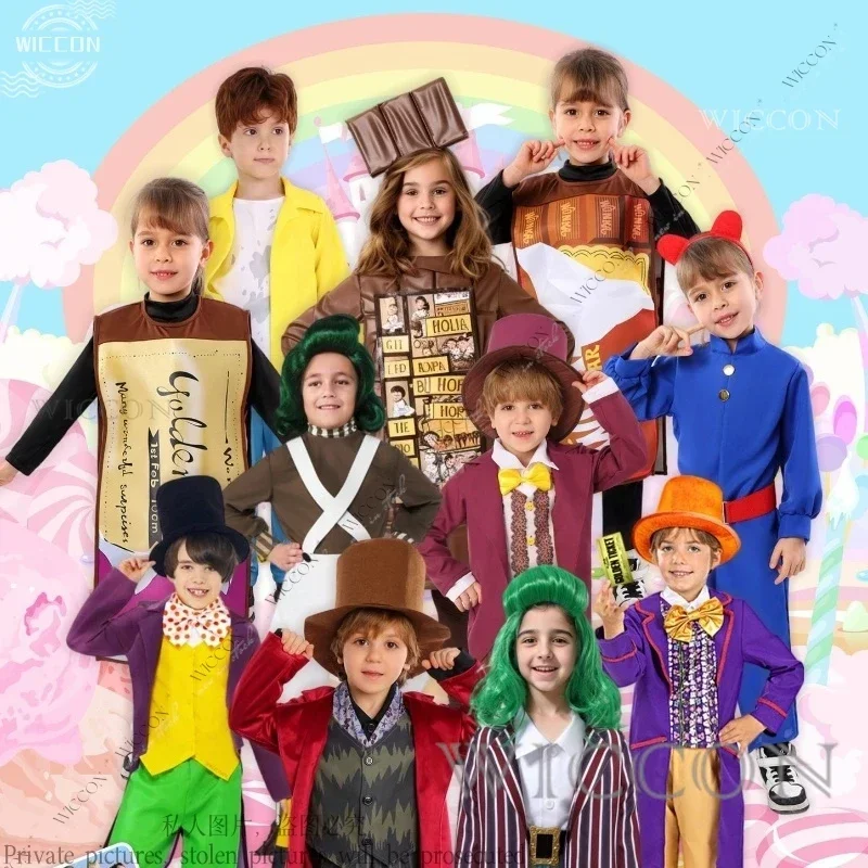 SN88 Chocolate Factory Willy Cosplay Costume Charlie Uniform Child Role Play Outfit Full Suit Halloween Masquerade Kid Cloth Jum